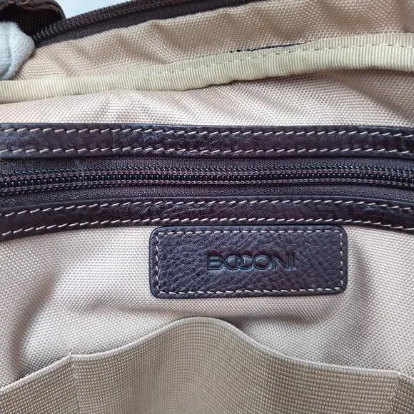 BOCONI Brown Pebbled Leather Business Brief Messenger Laptop Crossbody Bag